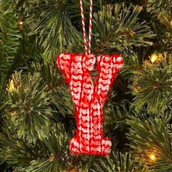 Wondershop Letter Y Chunky Knit Monogram Christmas Tree Ornament in Red/White - Picture 1 of 7